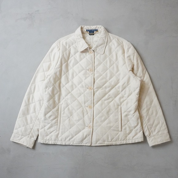 Ralph Lauren Jackets & Blazers - Ralph Lauren Quilted Jacket XL Womens Cream Diamond Stitch Gold Chain Trim Coat